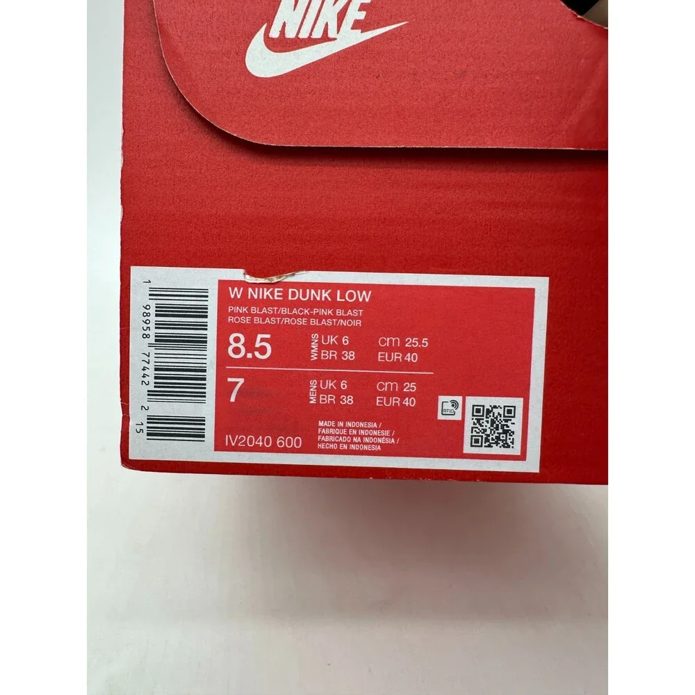 Nike Dunk Low Women's Size 8.5 Pink Black Leather Athletic Shoes IV2040 600